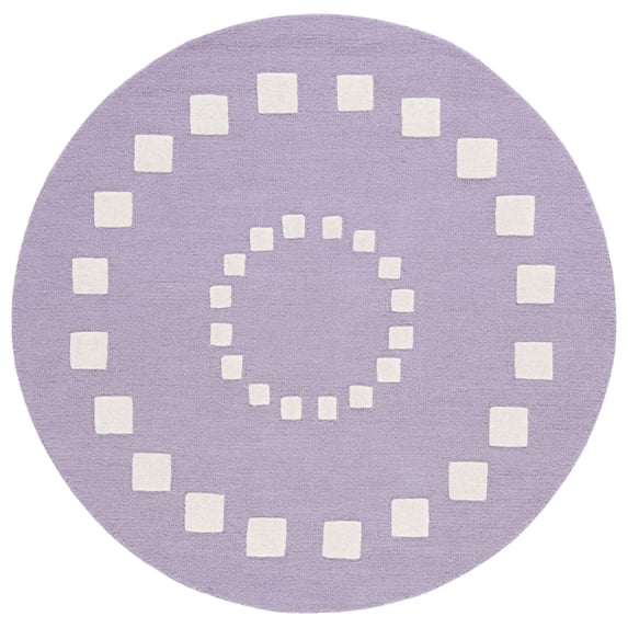SAFAVIEH Kids Swirling Squares Area Rug, Purple/Ivory, 4' x 4' Round
