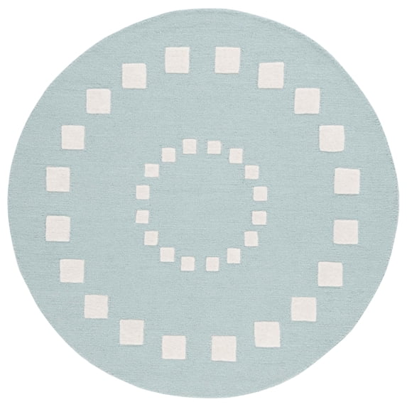 SAFAVIEH Kids Swirling Squares Area Rug, Turquoise/Ivory, 3' x 3' Round