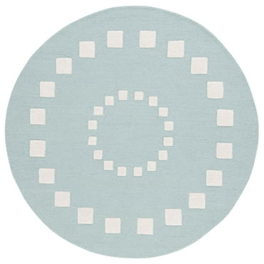 SAFAVIEH Kids Swirling Squares Area Rug, Turquoise/Ivory, 5' x 5' Round