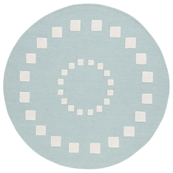 SAFAVIEH Kids Swirling Squares Area Rug, Turquoise/Ivory, 5' x 5' Round