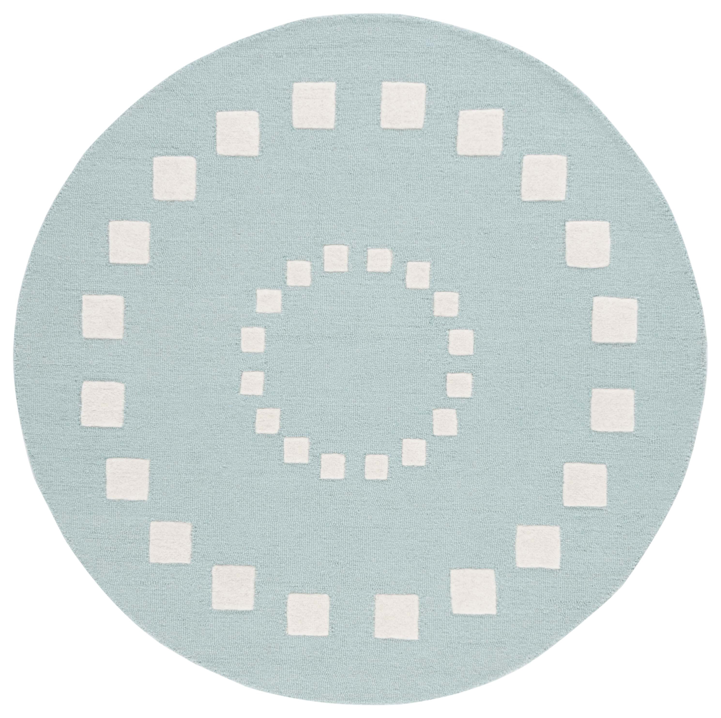 SAFAVIEH Kids Swirling Squares Area Rug, Turquoise/Ivory, 6' x 6' Round