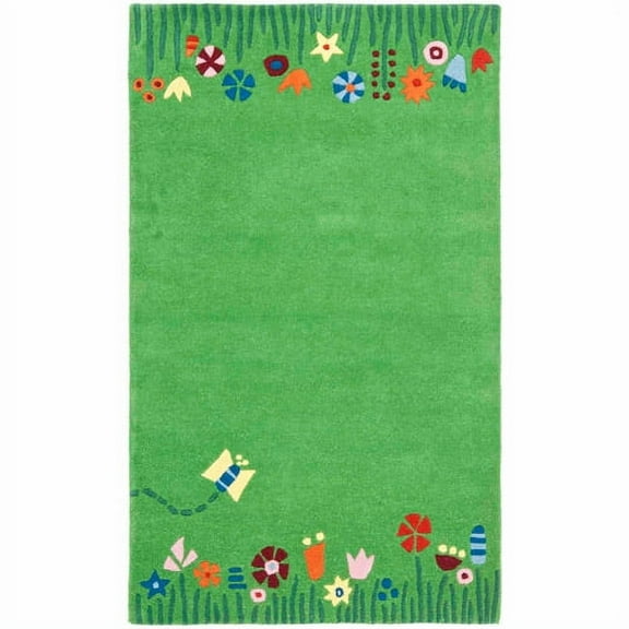 SAFAVIEH Kids Topher Play Grass Area Rug, Green/Multi, 4' x 4' Round