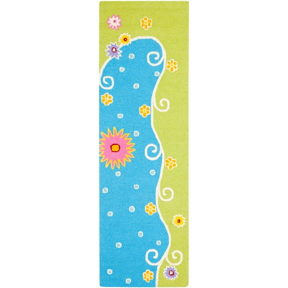 SAFAVIEH Kids Tyrrell Floral Swirls Runner Rug, Blue/Green, 2'3" x 7'