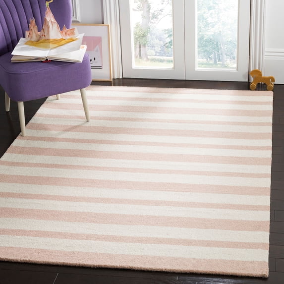 SAFAVIEH Kids Varied Striped Wool Area Rug, Pink/Ivory, 4' x 6'