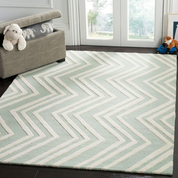 SAFAVIEH Kids Wave Chevron Wool Area Rug, Mint/Ivory, 5' x 7'