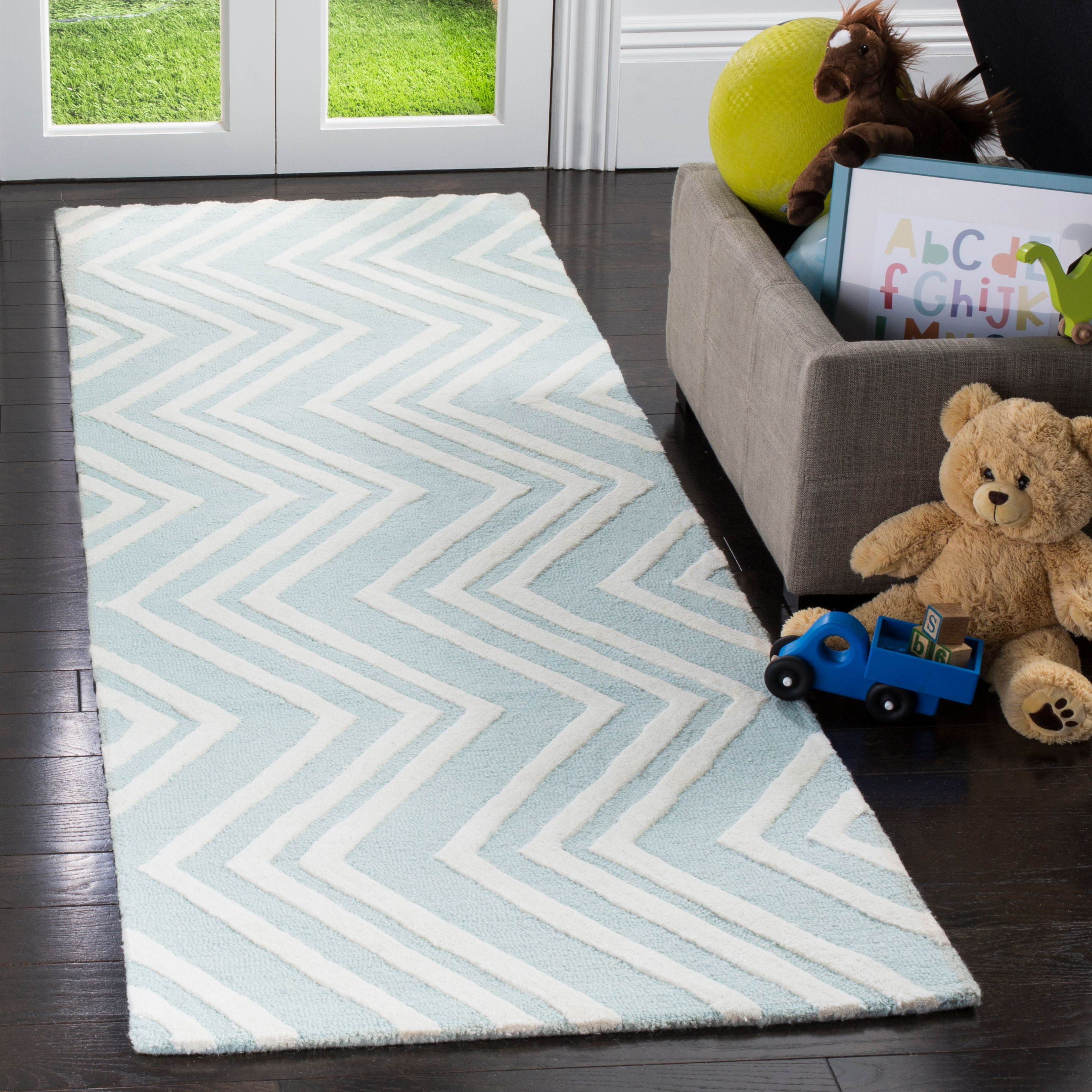 Mint and Ivory Hand-Tufted Wool Kids Runner Rug