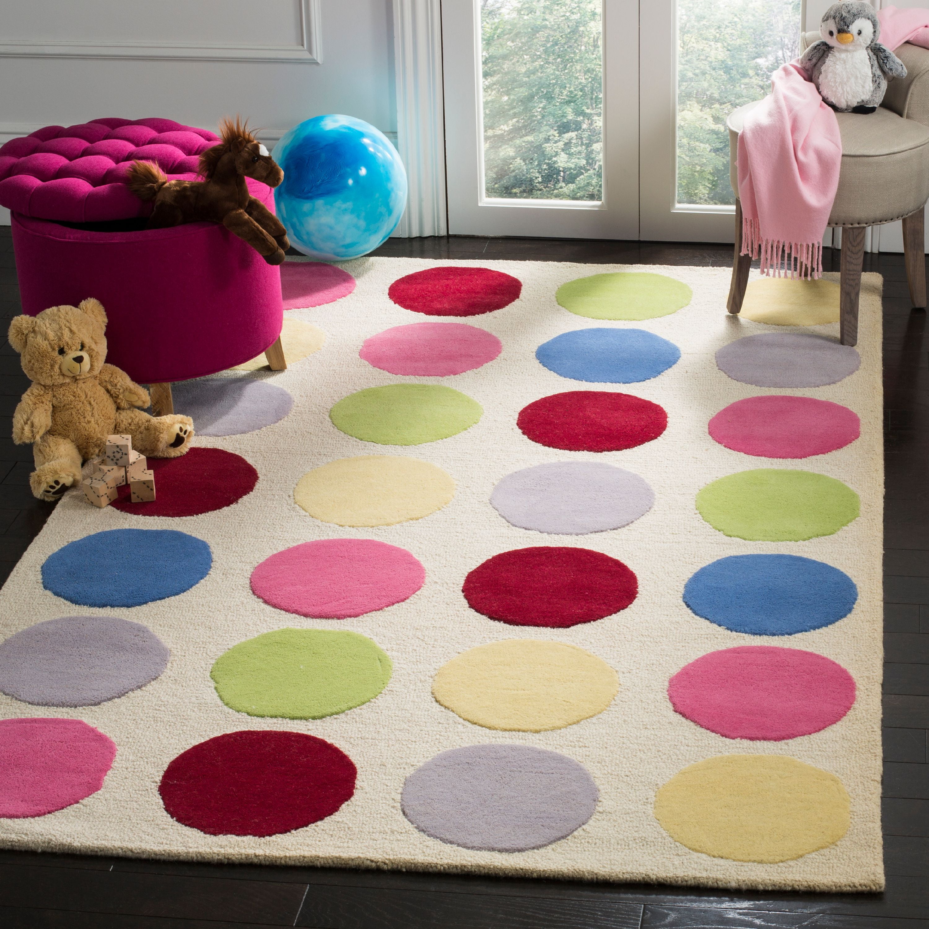 SAFAVIEH Kids Webster Polka Dots Area Rug, Ivory/Multi, 6' x 9