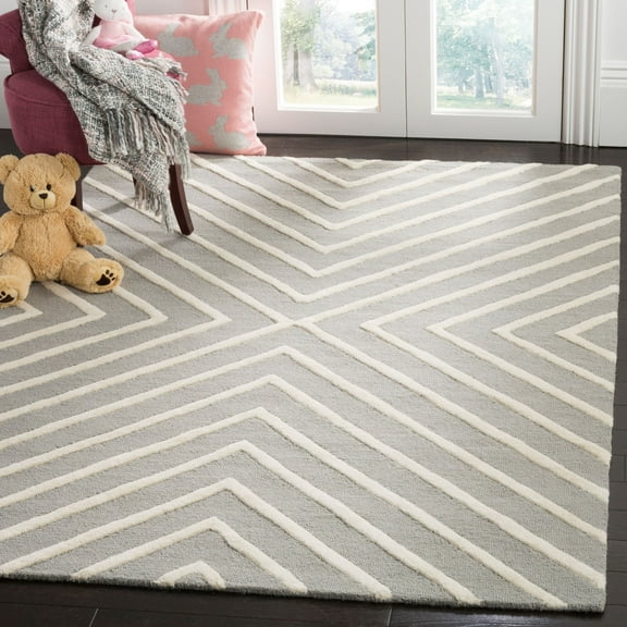 SAFAVIEH Kids X Pattern Wool Area Rug, Grey/Ivory, 4' x 6'