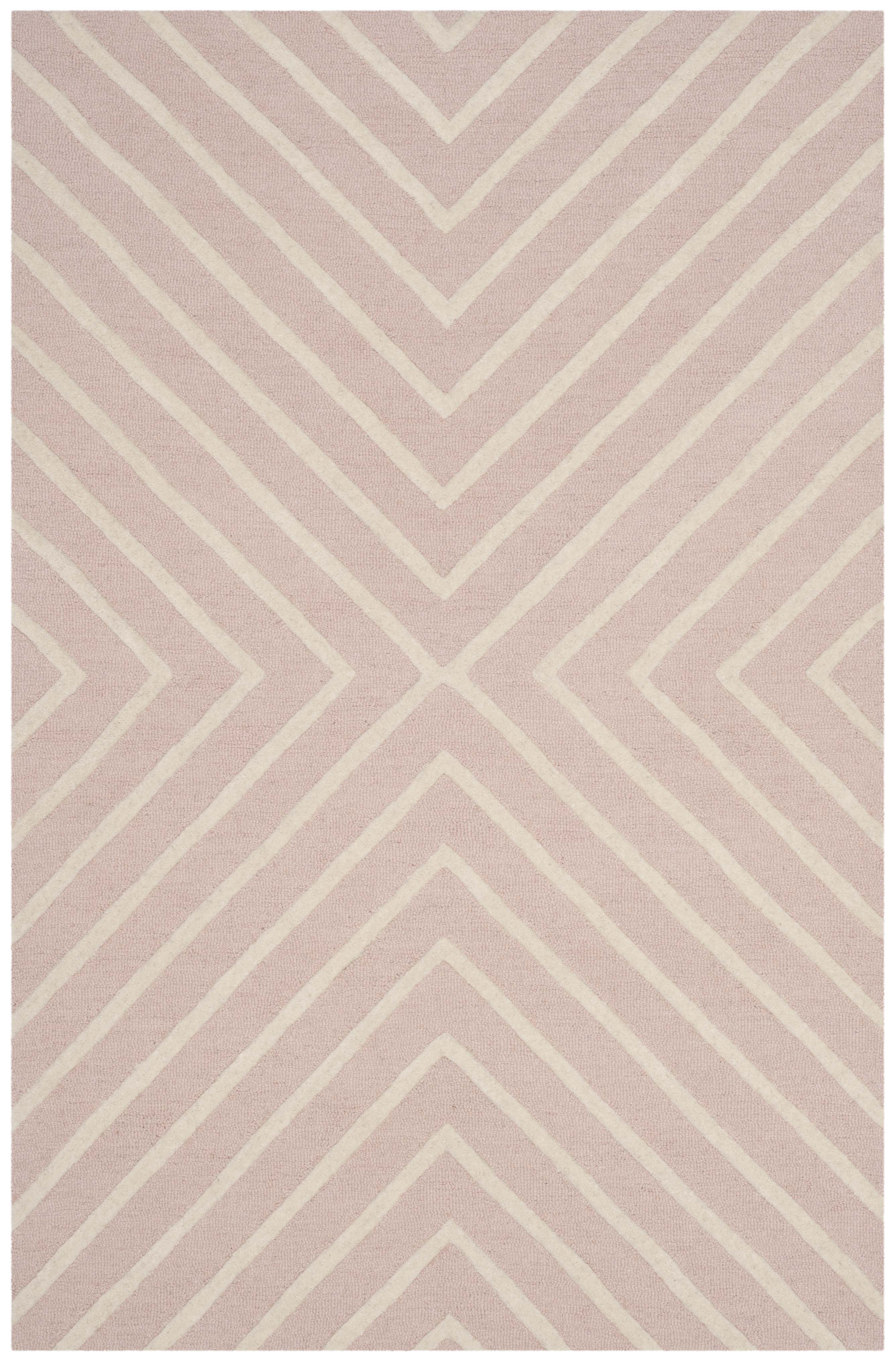 Pink and Ivory Hand-Tufted Wool Kids Rug, 3' x 5'