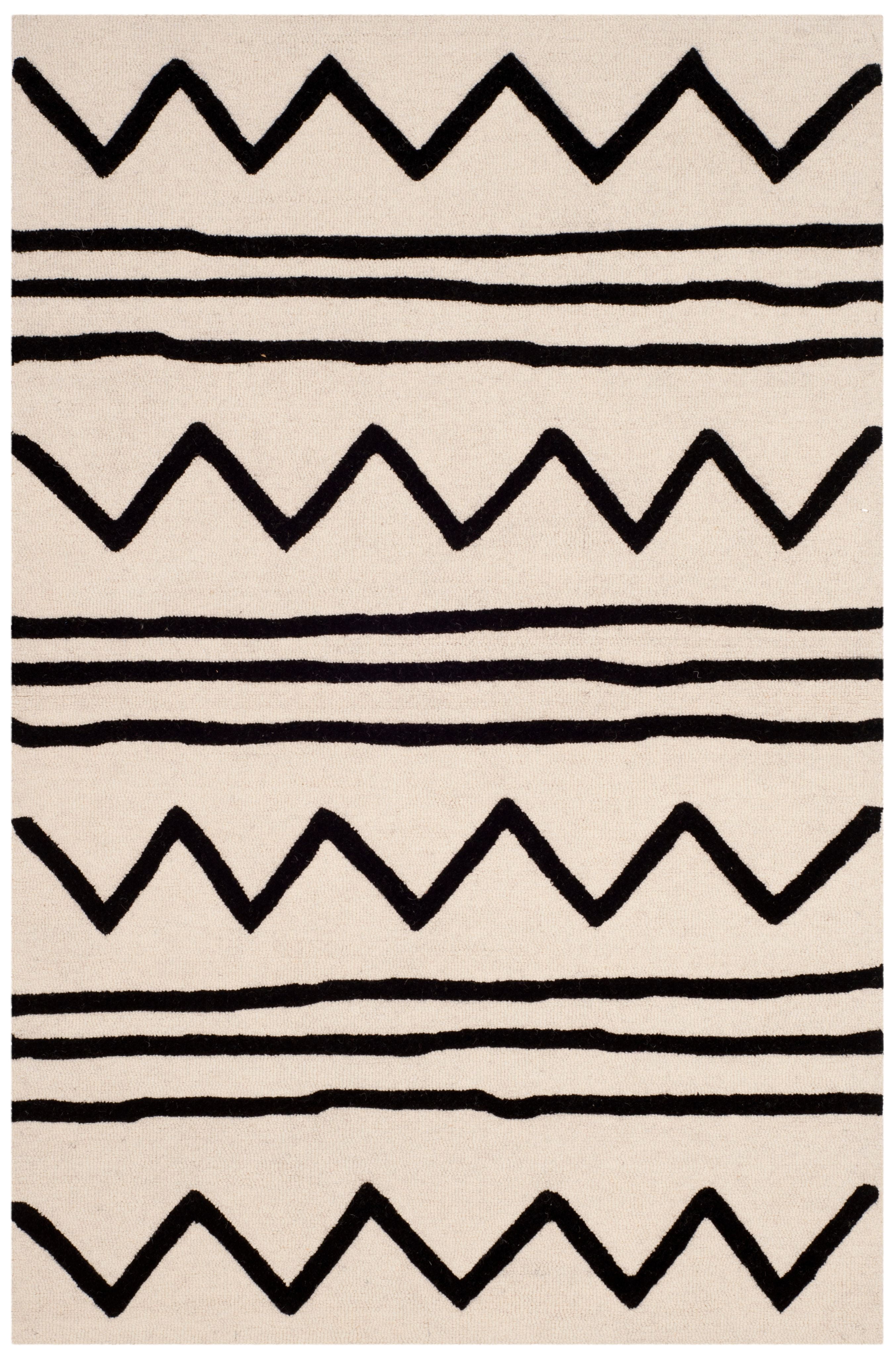 SAFAVIEH Kids Zigzag Striped Wool Area Rug, Ivory/Black, 3' x 5'
