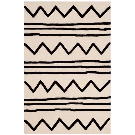 SAFAVIEH Kids Zigzag Striped Wool Area Rug, Ivory/Black, 3' x 5'