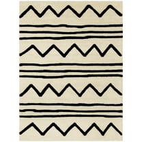SAFAVIEH Kids Zigzag Striped Wool Area Rug, Ivory/Black, 5' x 7'