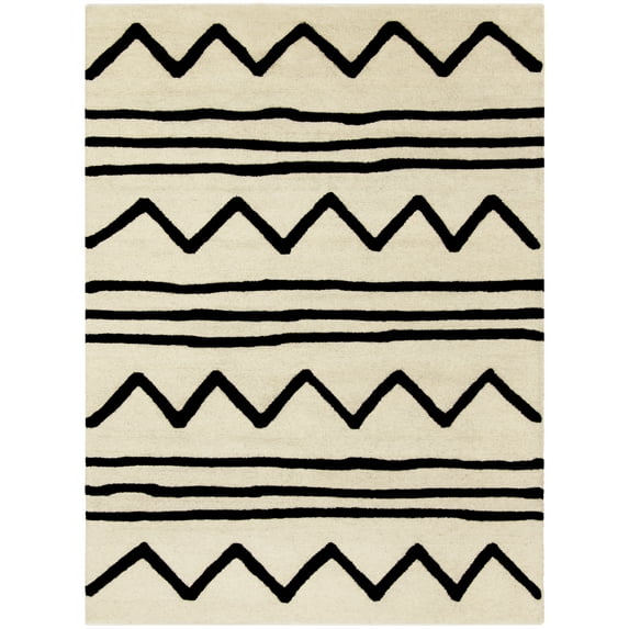 SAFAVIEH Kids Zigzag Striped Wool Area Rug, Ivory/Black, 5' x 7'