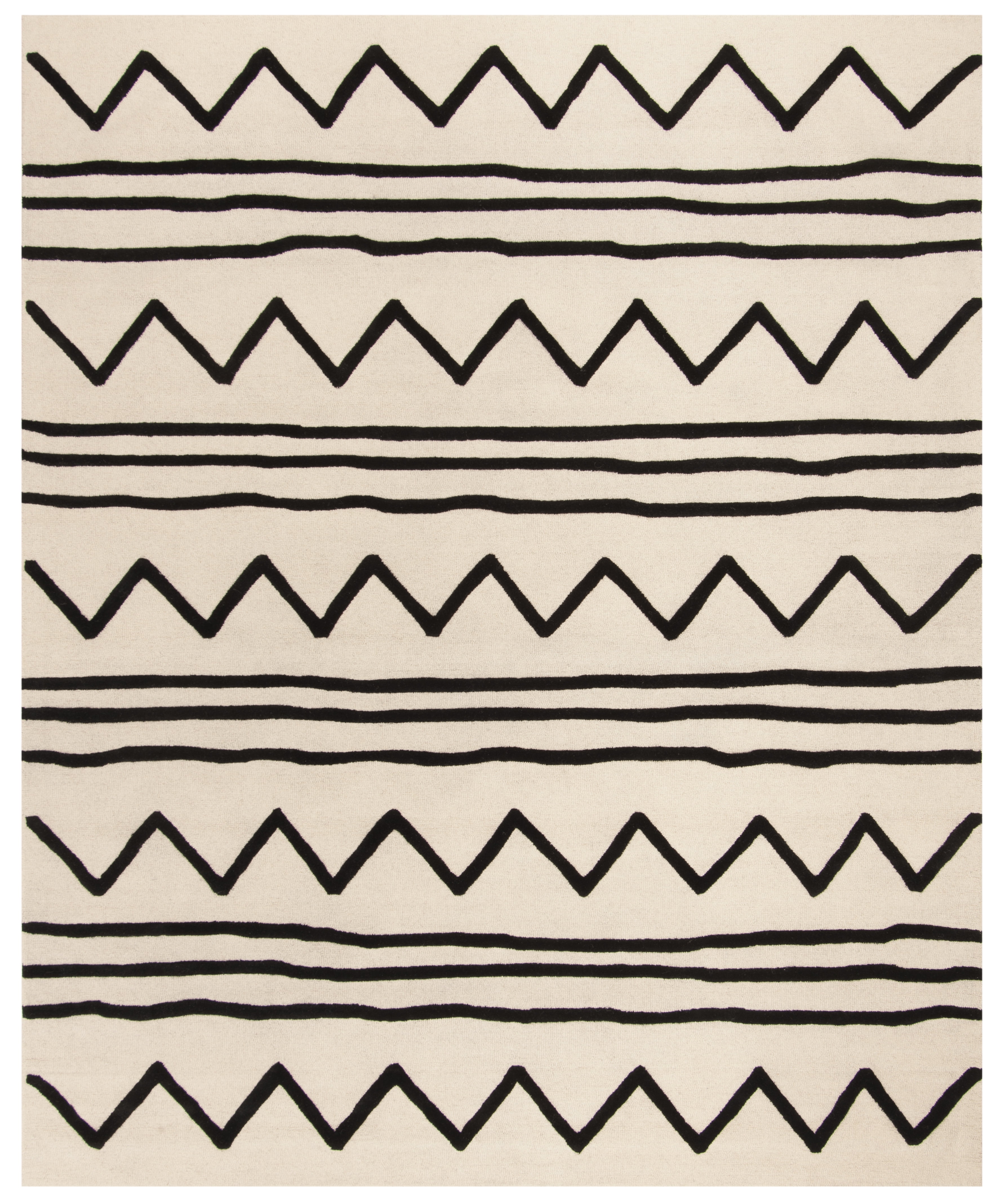 Ivory and Black Geometric Hand-Tufted Wool Rug for Kids 8' x 10'