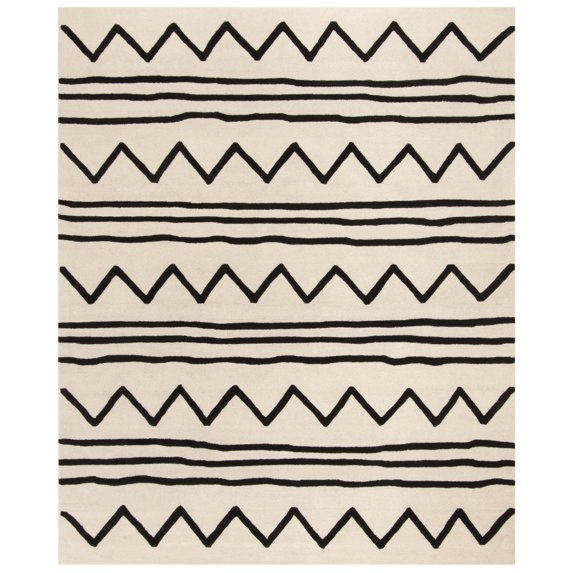 SAFAVIEH Kids Zigzag Striped Wool Area Rug, Ivory/Black, 8' x 10'