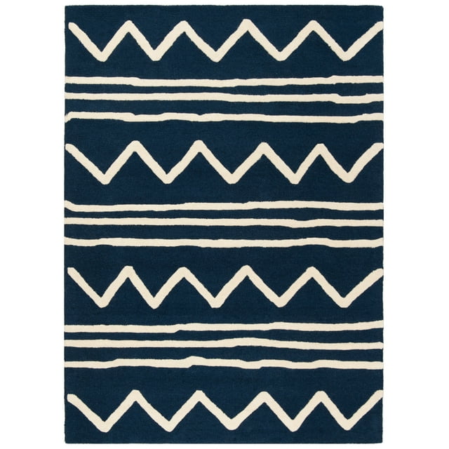 SAFAVIEH Kids Zigzag Striped Wool Area Rug, Navy/Ivory, 5' x 7'