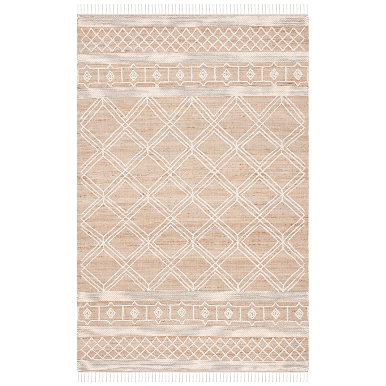 Ivory and Natural Wool Flat Woven Rectangular Area Rug