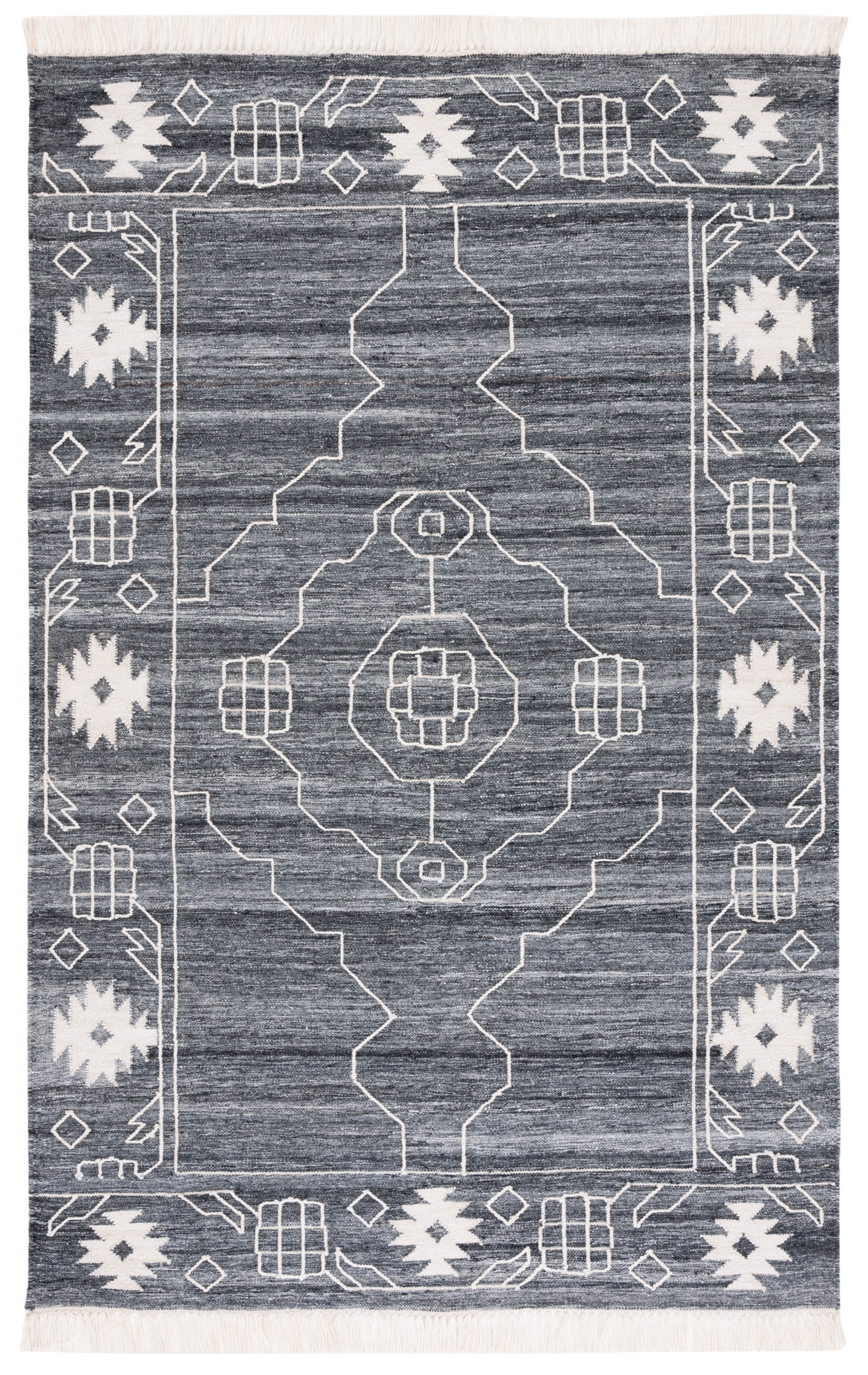 Handmade Black and Ivory Synthetic Flat Woven 6' x 9' Area Rug