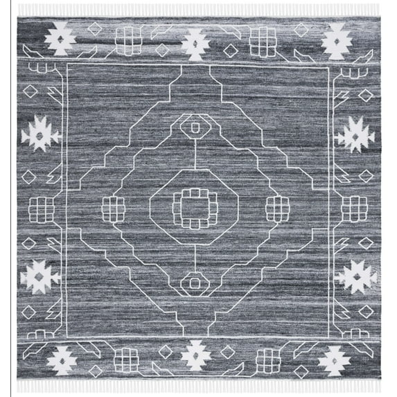 SAFAVIEH Kilim Adair Geometric Area Rug, Black/Ivory, 7' x 7' Square
