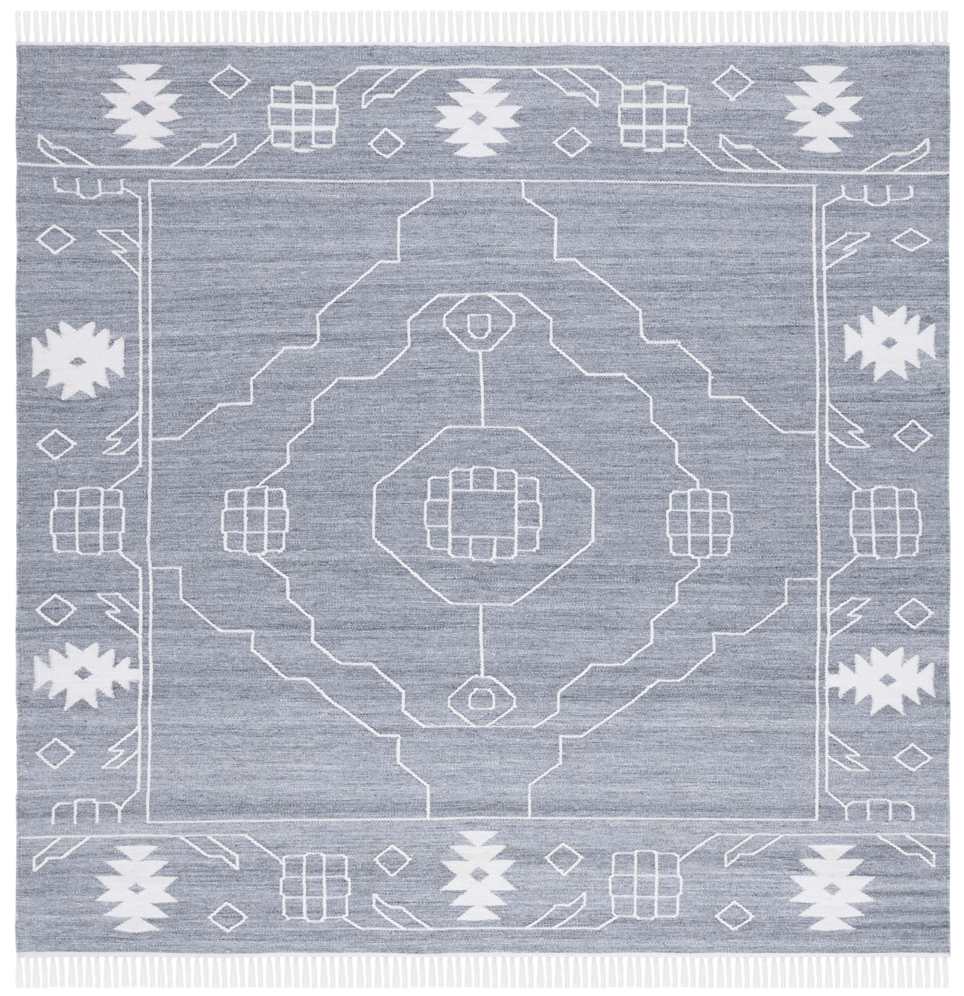 SAFAVIEH Kilim Adair Geometric Area Rug, Dark Grey/Ivory, 7' x 7 ...