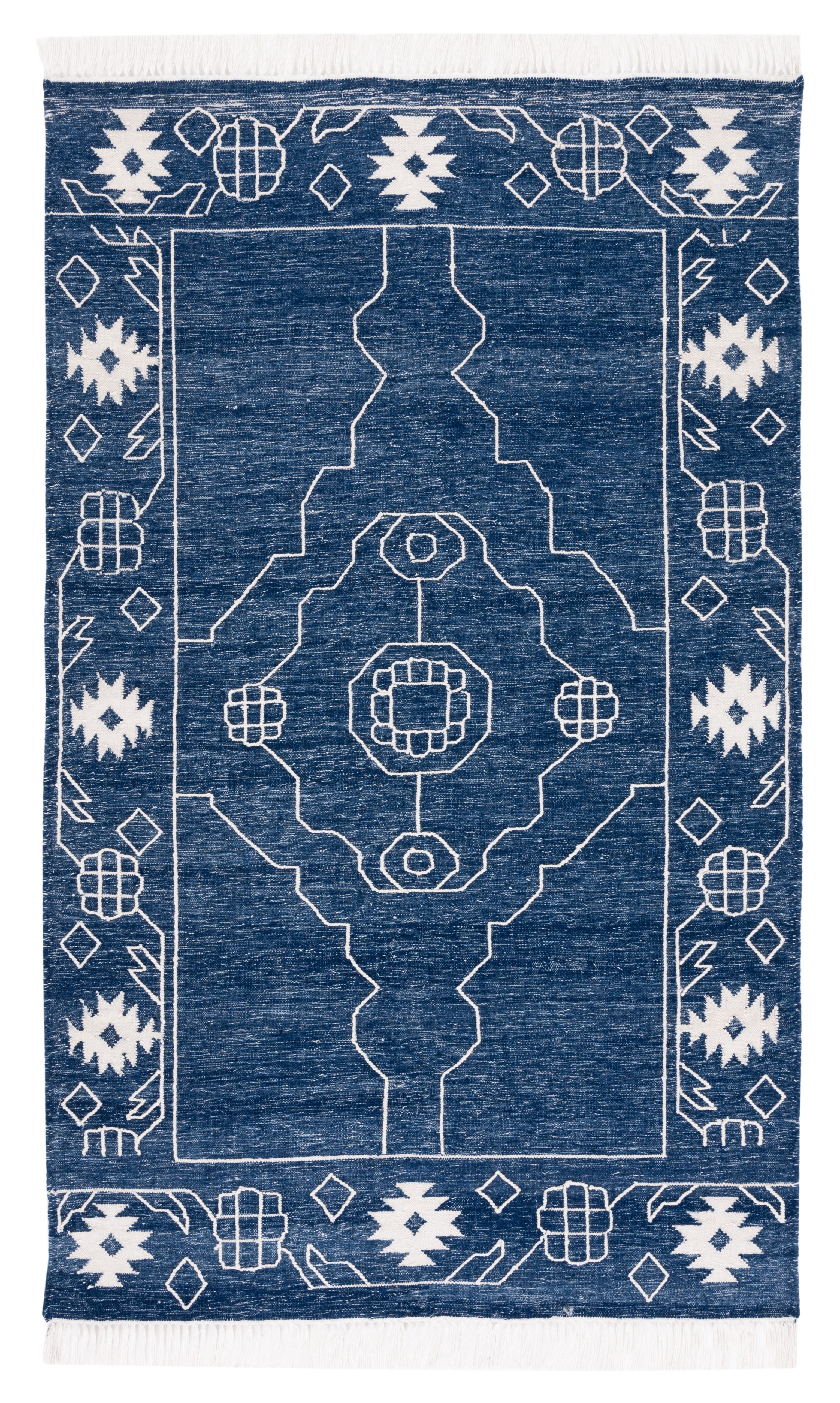 Navy and Ivory Synthetic Flat Woven 6' x 9' Area Rug