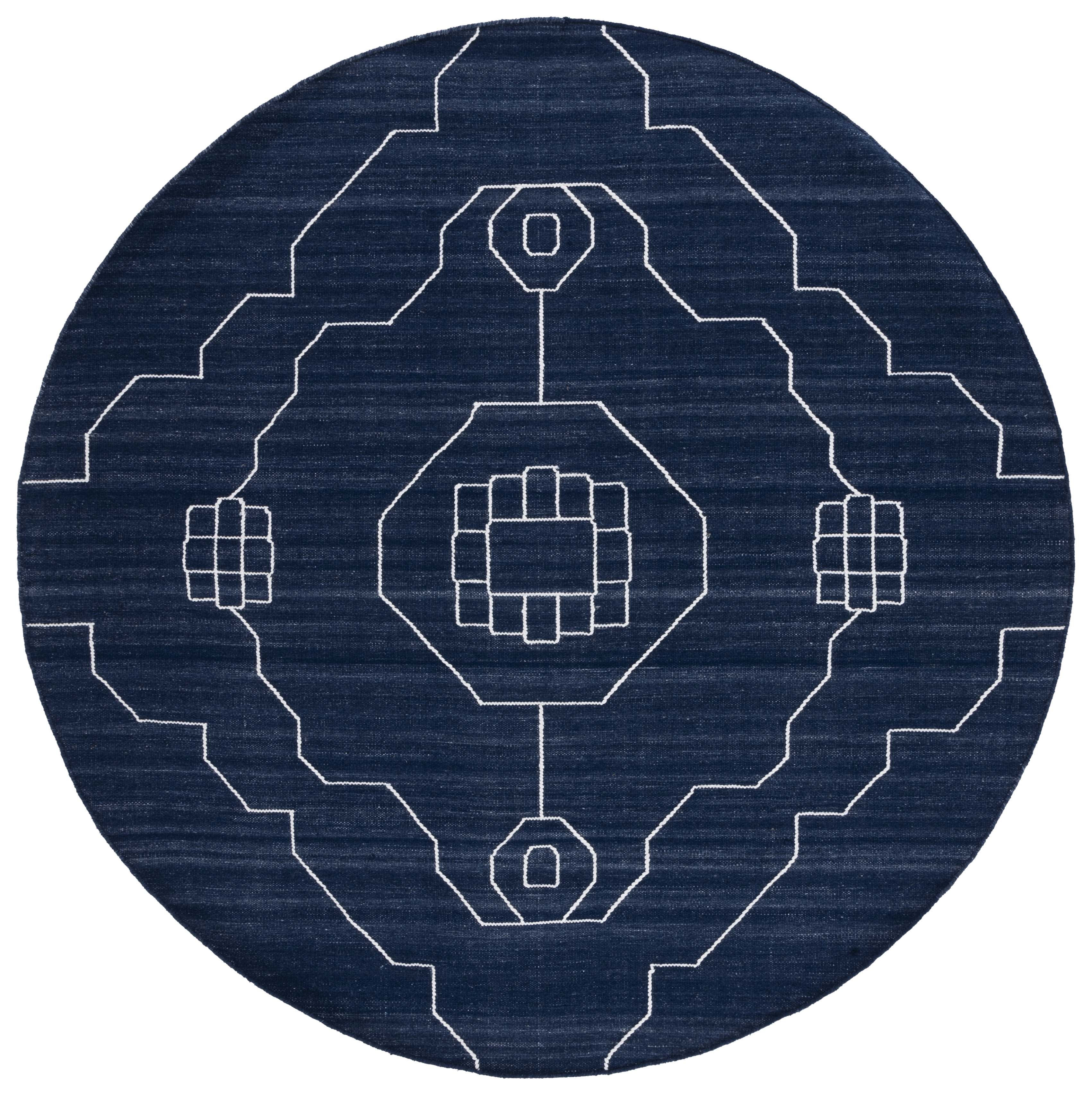 SAFAVIEH Kilim Adair Geometric Area Rug, Navy/Ivory, 7' x 7' Round