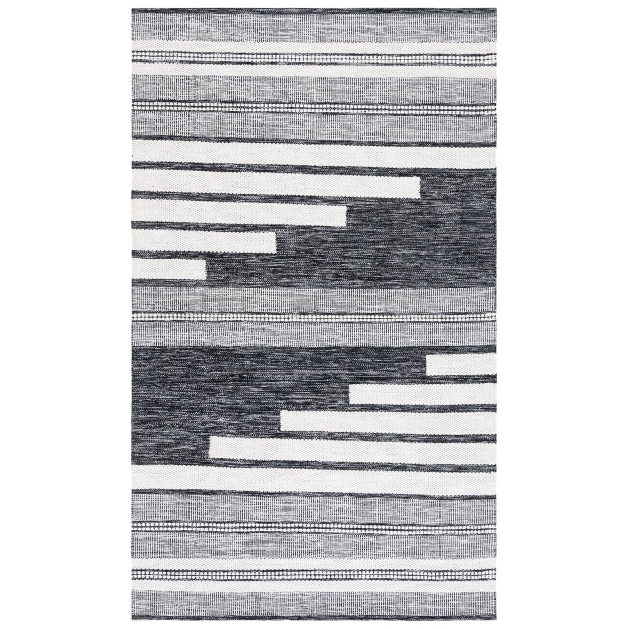 Bohemian Ivory & Black Stripe Handwoven Synthetic Area Rug - 5' x 8'