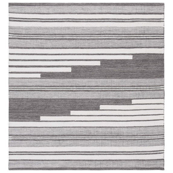 SAFAVIEH Kilim Adam Striped Polyester Area Rug, Ivory/Brown, 6' x 6' Square