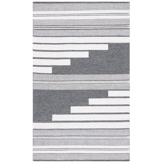 SAFAVIEH Kilim Adam Striped Polyester Area Rug, Ivory/Dark Grey, 3' x 5'