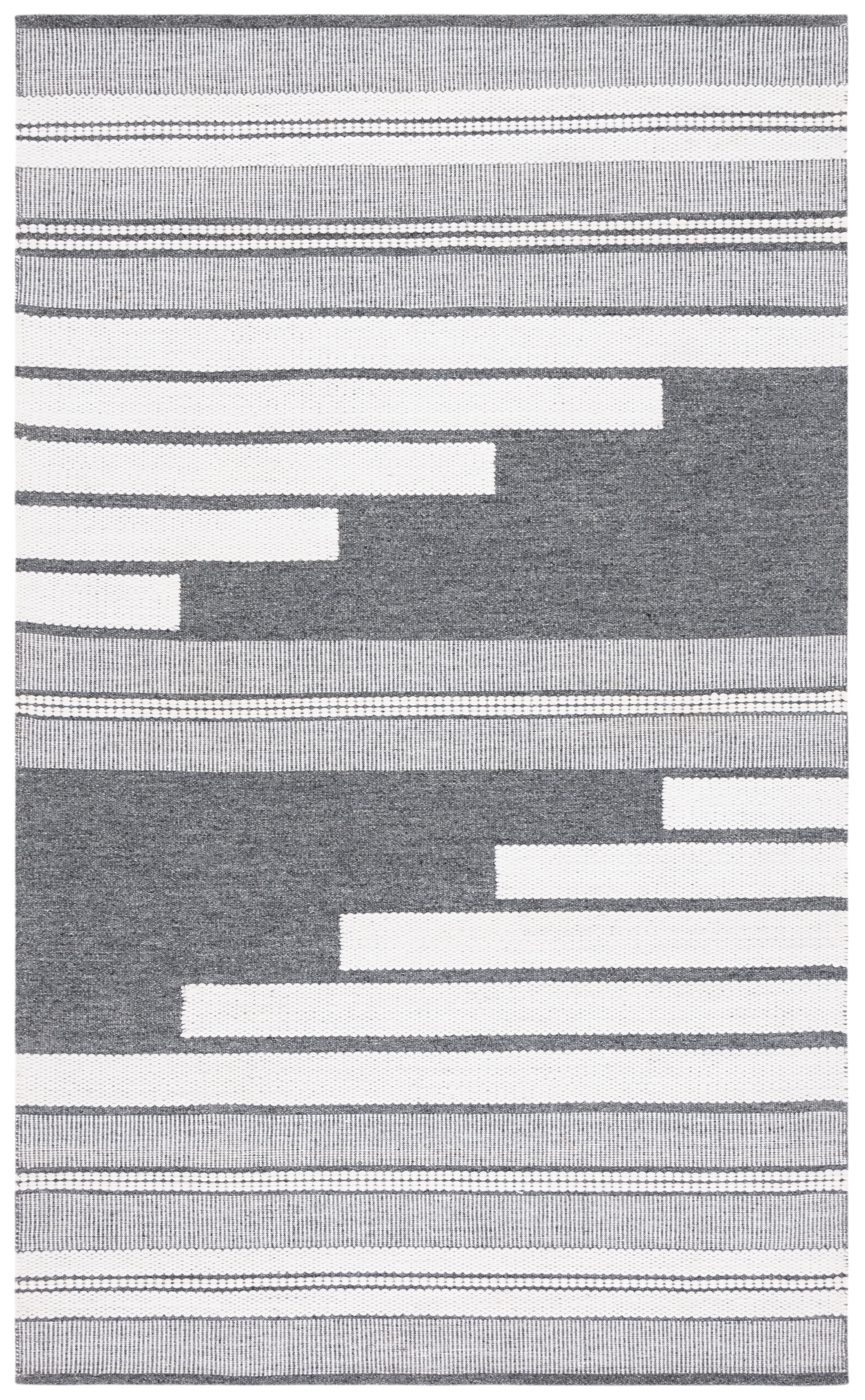SAFAVIEH Kilim Adam Striped Polyester Area Rug, Ivory/Dark Grey, 4' x 6'