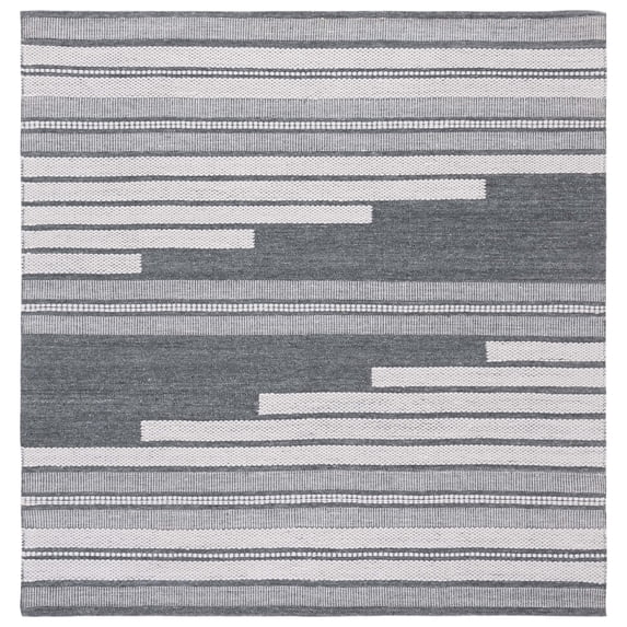 SAFAVIEH Kilim Adam Striped Polyester Area Rug, Ivory/Dark Grey, 6' x 6' Square