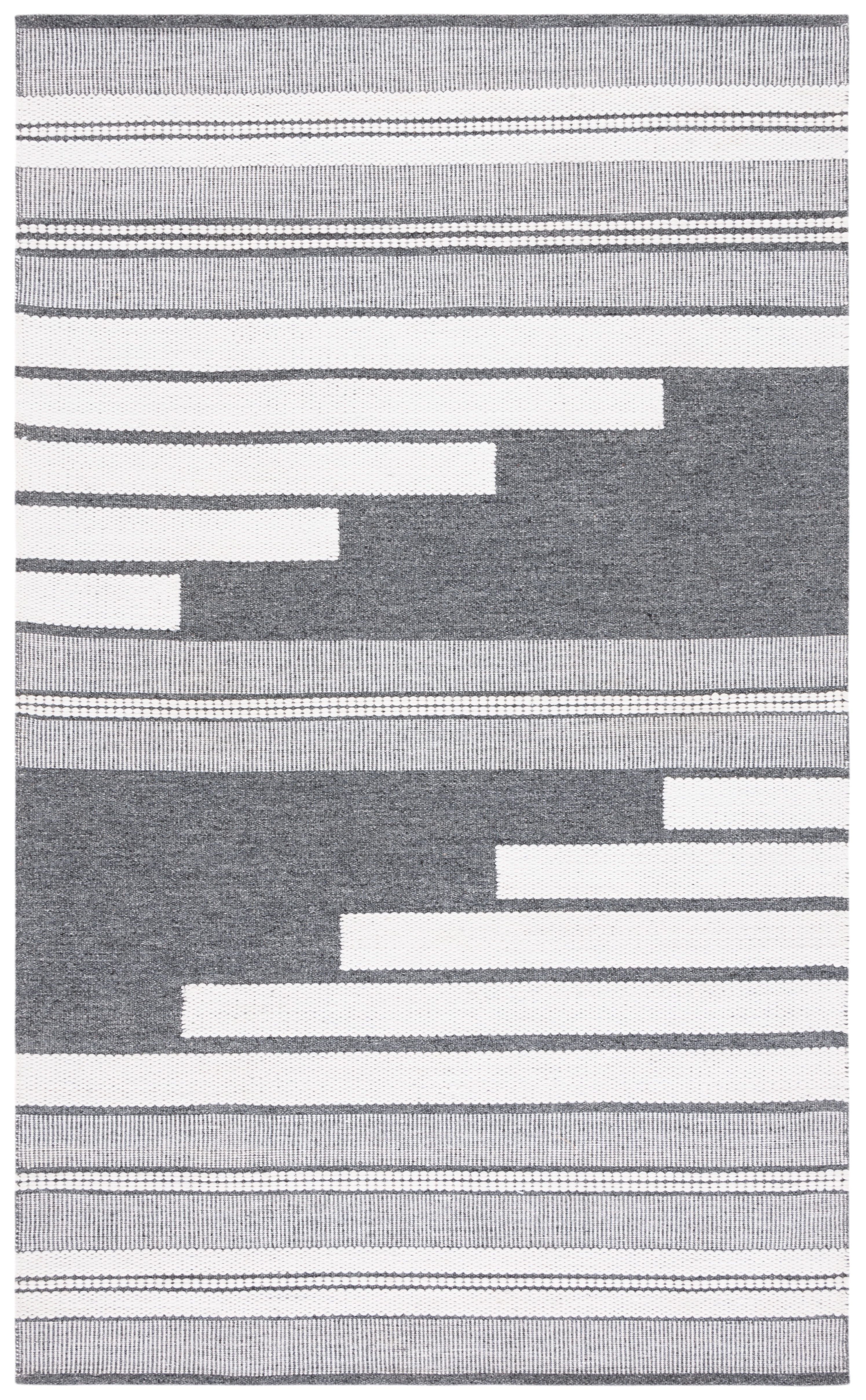 SAFAVIEH Kilim Adam Striped Polyester Area Rug, Ivory/Dark Grey, 6' x 9'