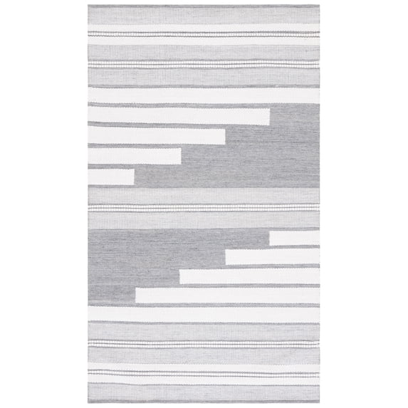 SAFAVIEH Kilim Adam Striped Polyester Area Rug, Ivory/Grey, 5' x 8'