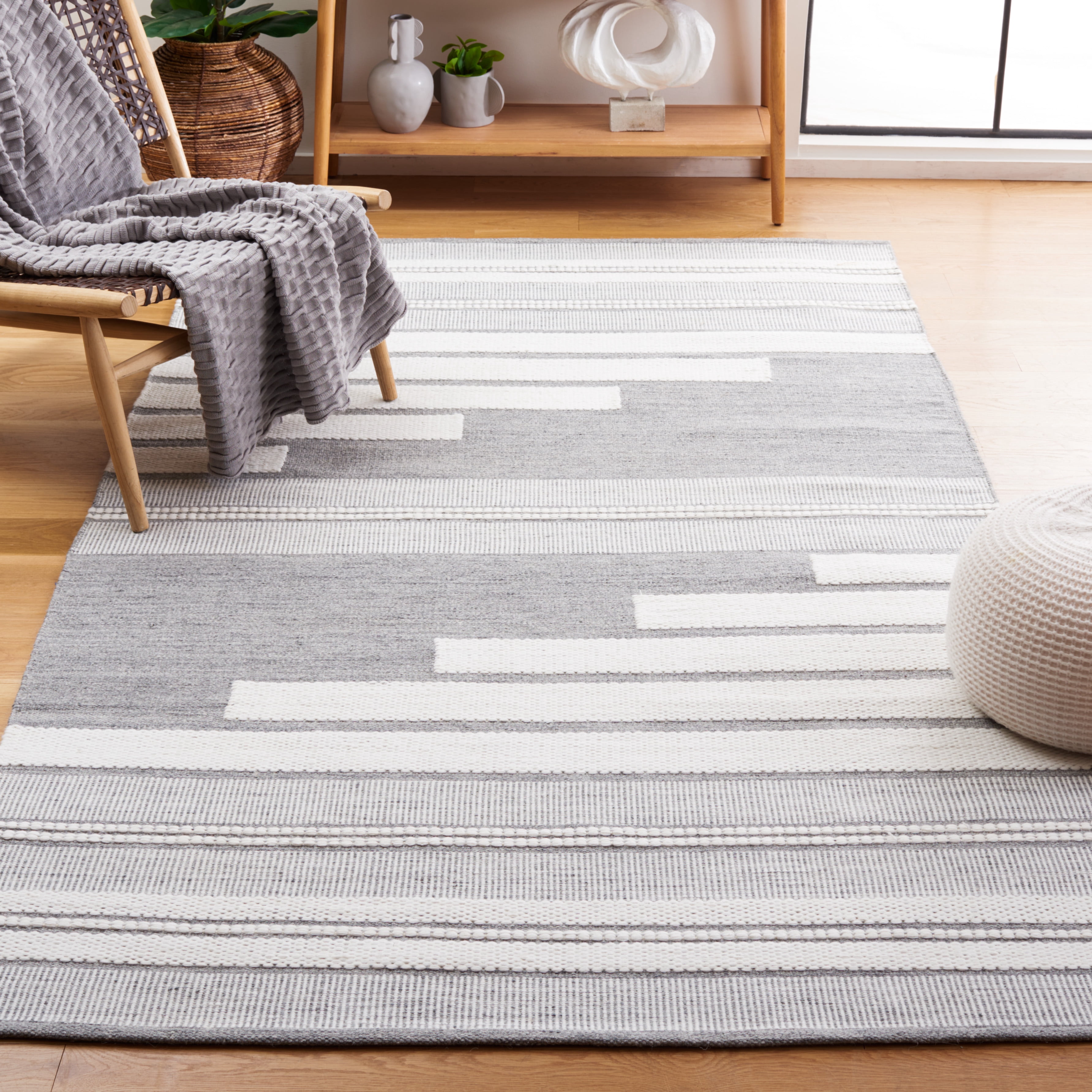 Safavieh Kilim Adam Striped Polyester Area Rug, Ivory/Gray, 6' x 6' Square