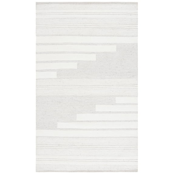 SAFAVIEH Kilim Adam Striped Polyester Area Rug, Ivory/Light Grey, 6' x 9'