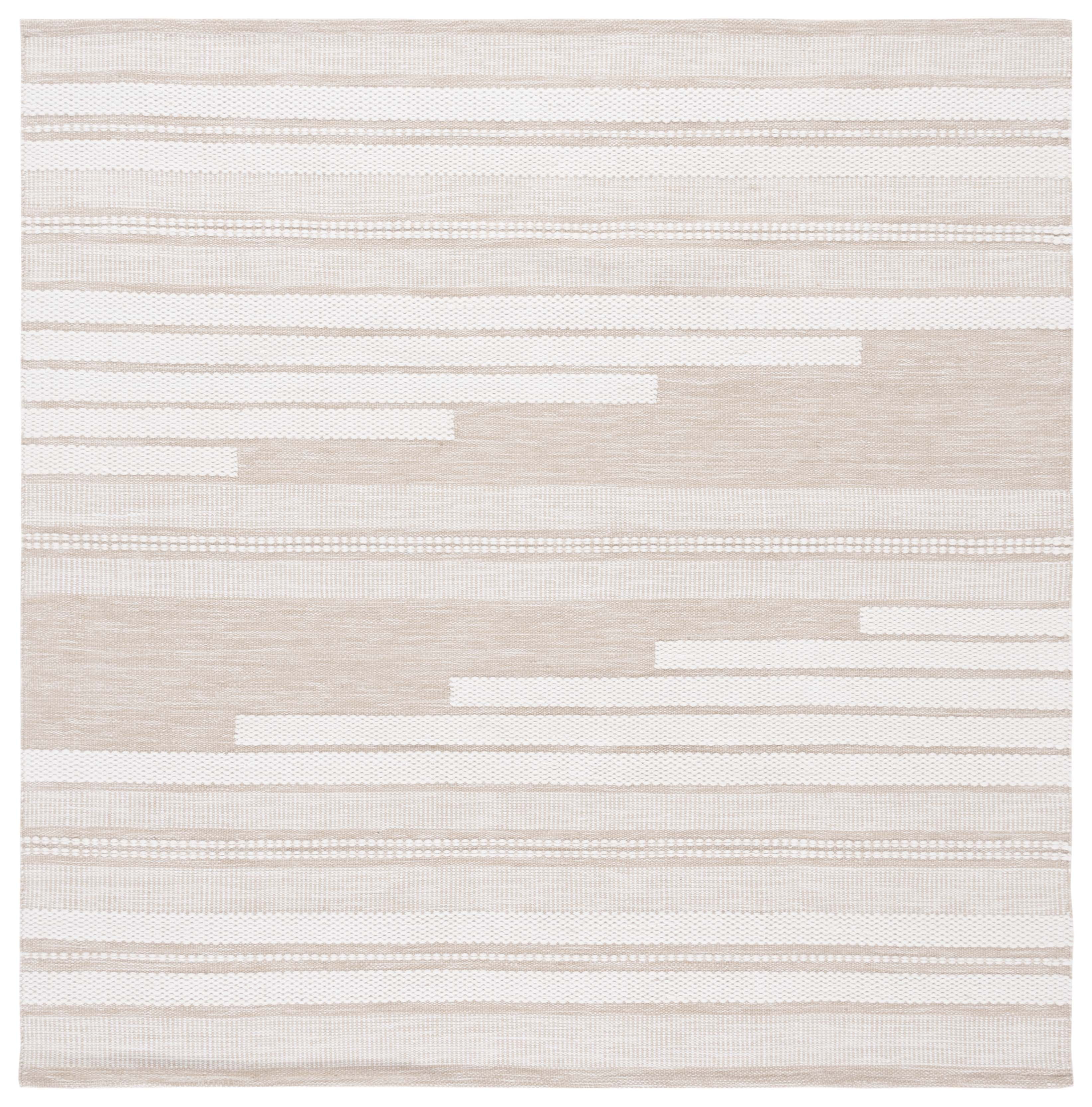SAFAVIEH Kilim Adam Striped Polyester Area Rug, Ivory/Tan, 6' x 6' Square