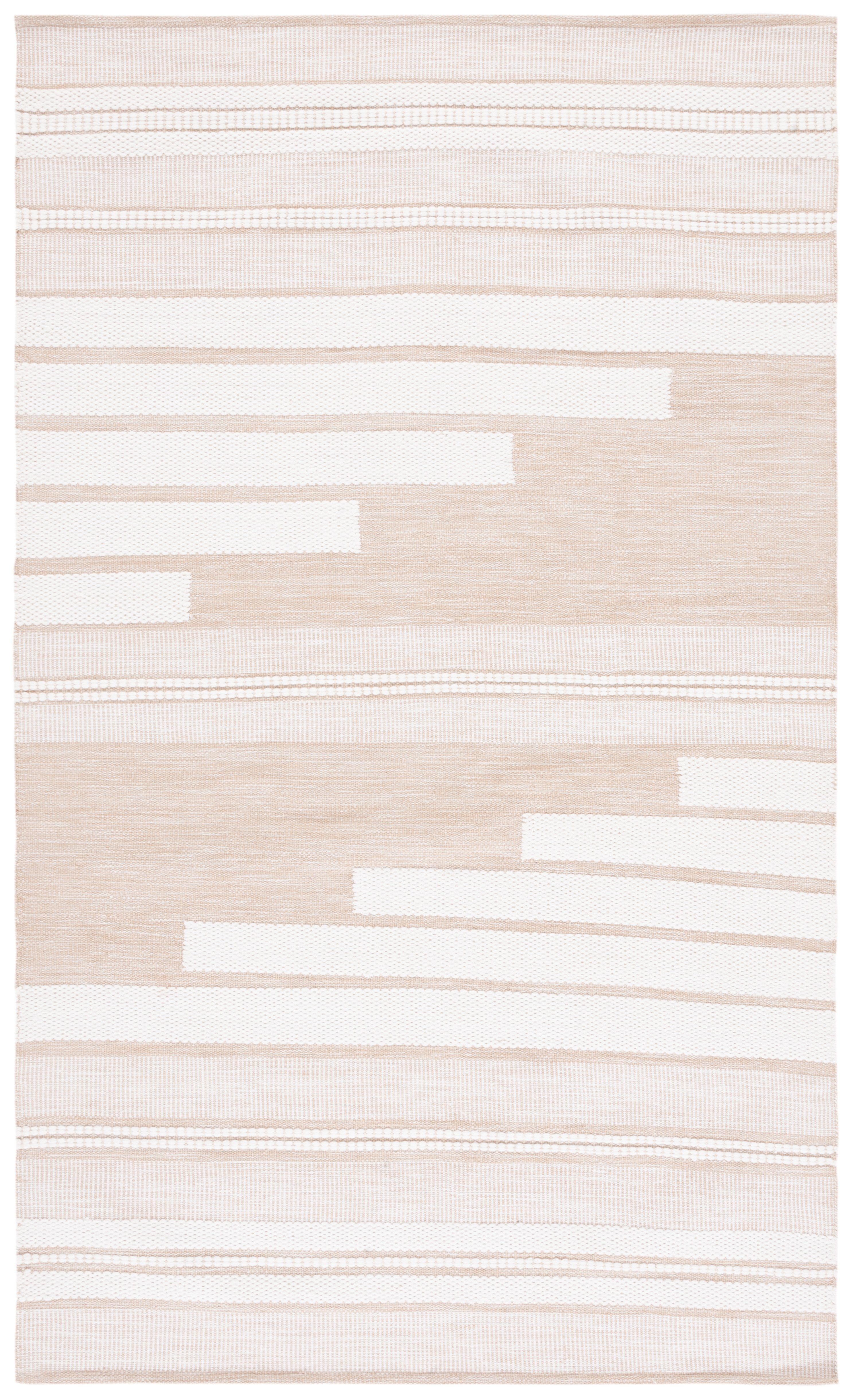 Ivory and Tan Striped 6' x 9' Flatweave Wool Rug