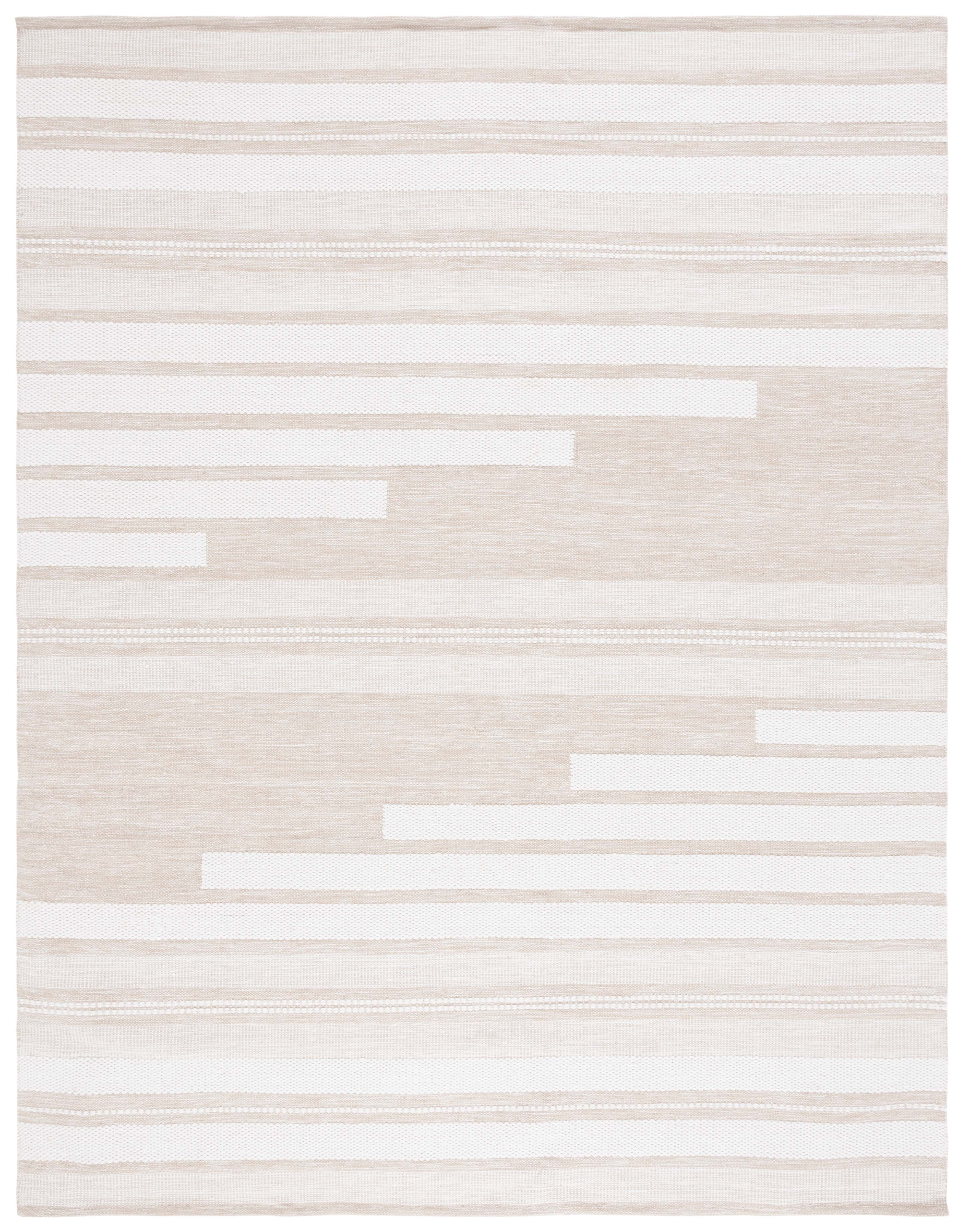 Ivory and Tan 8' x 10' Flat Woven Wool Rug