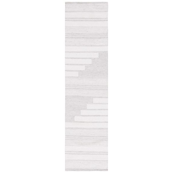 SAFAVIEH Kilim Adam Striped Polyester Runner Rug, Ivory/Light Grey, 2'3" x 9'