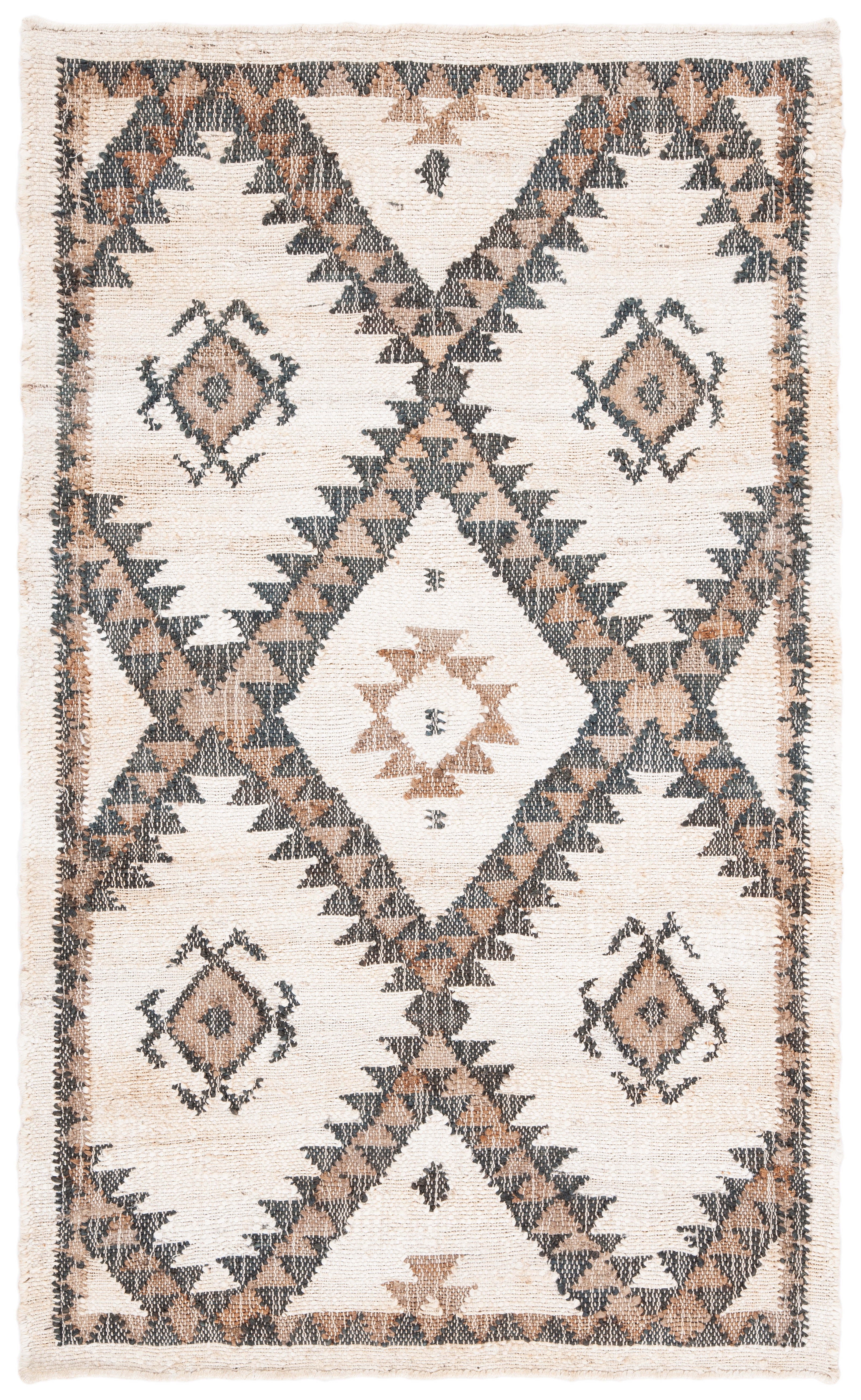 Ivory and Black Handmade Flat Woven 4' x 6' Area Rug