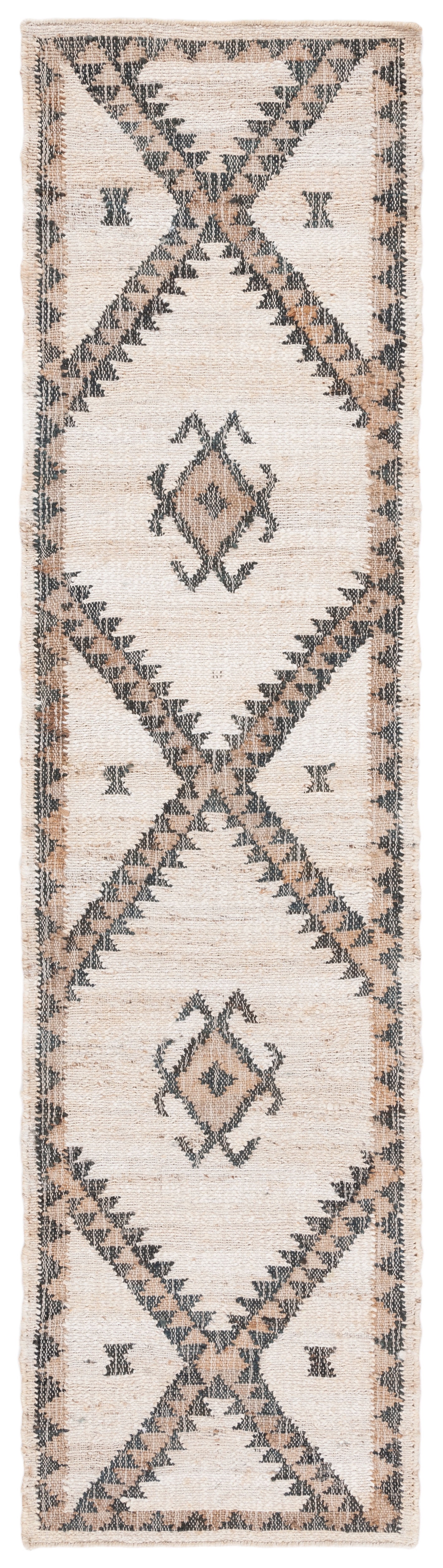 Handmade Black and Ivory Flat Woven Jute Area Rug, 27" x 10"