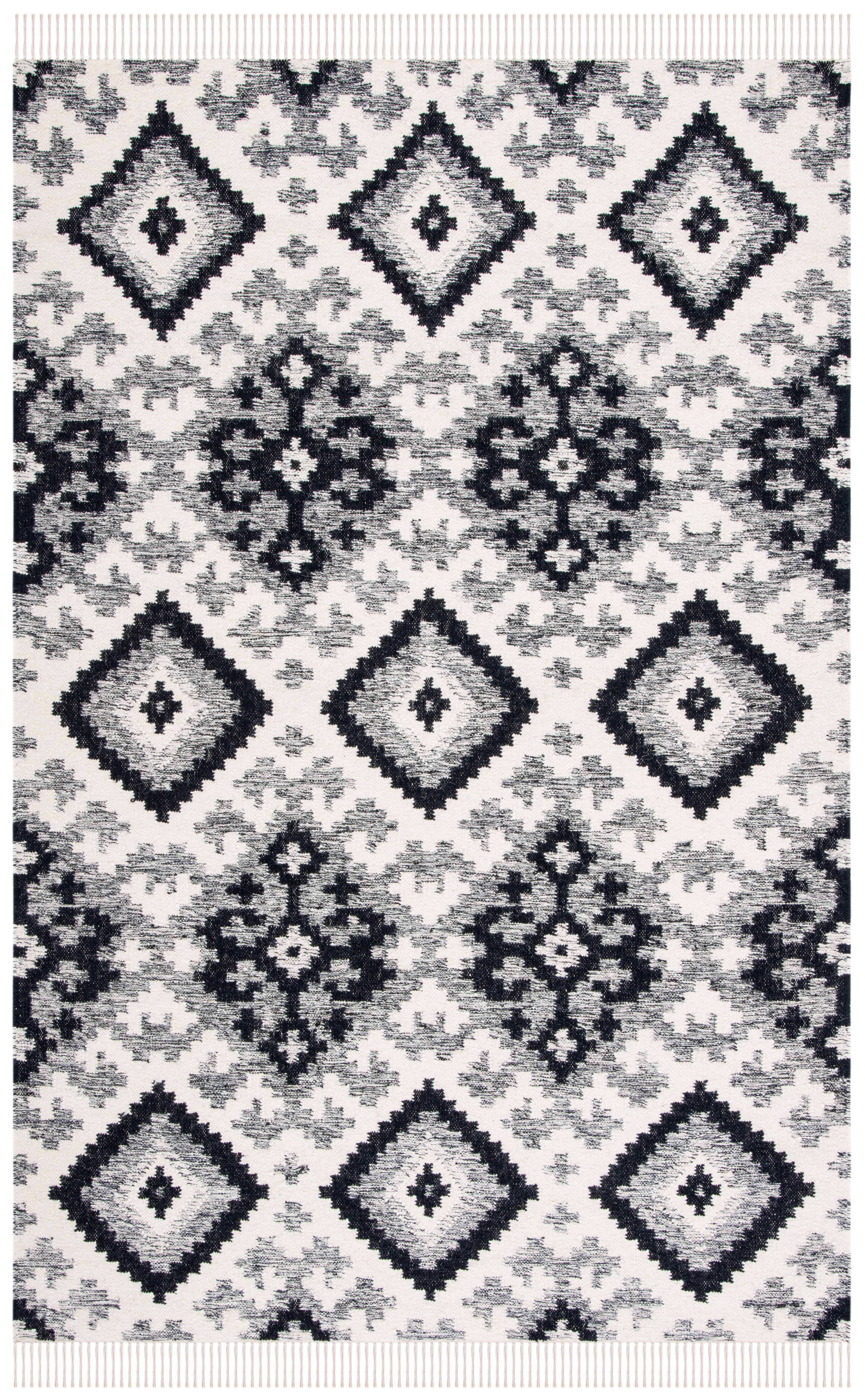 Bohemian Nomad Black Wool 4' x 6' Handwoven Flatweave Rug