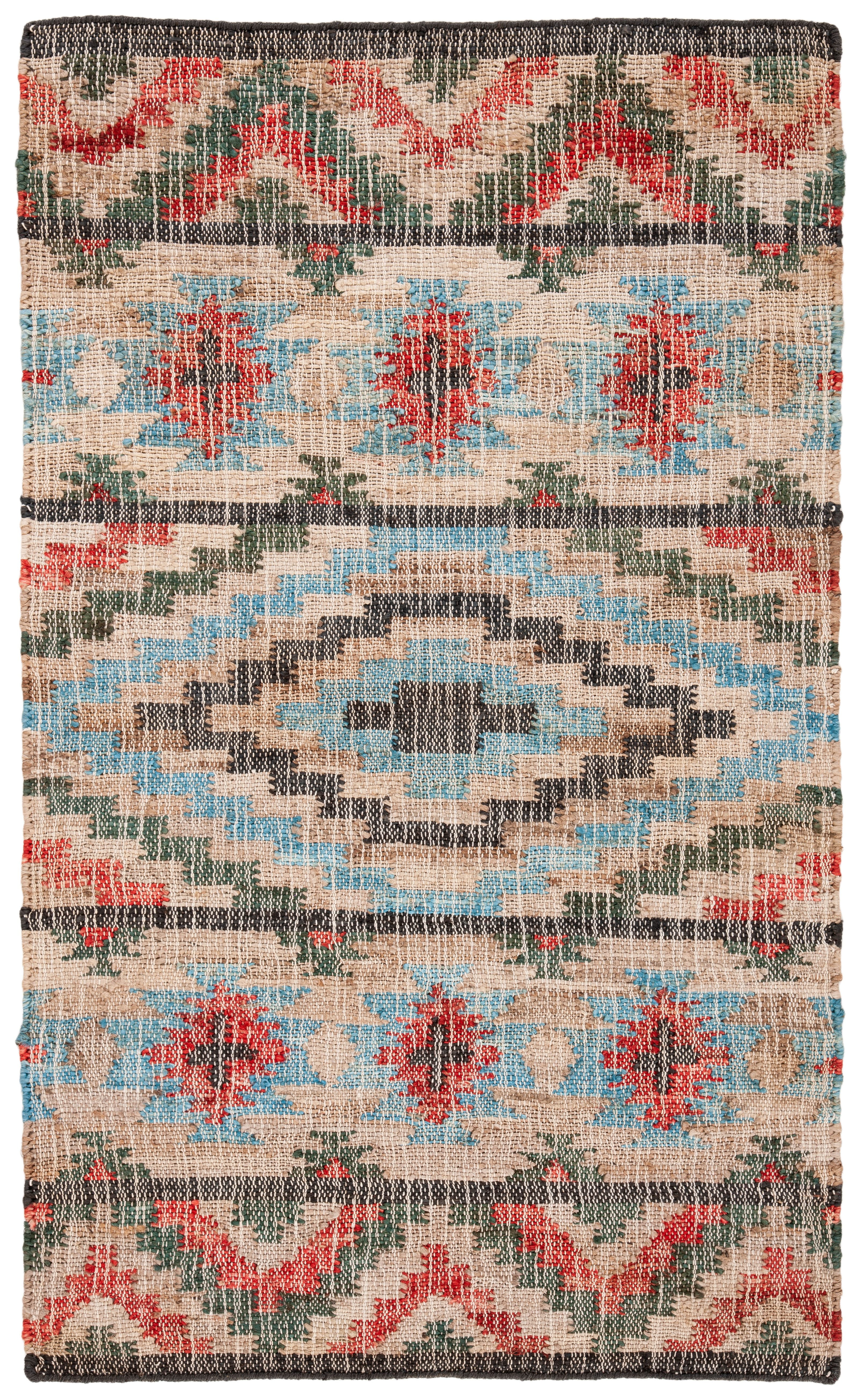Handwoven Red and Natural Tribal Flat Weave 4' x 6' Rug