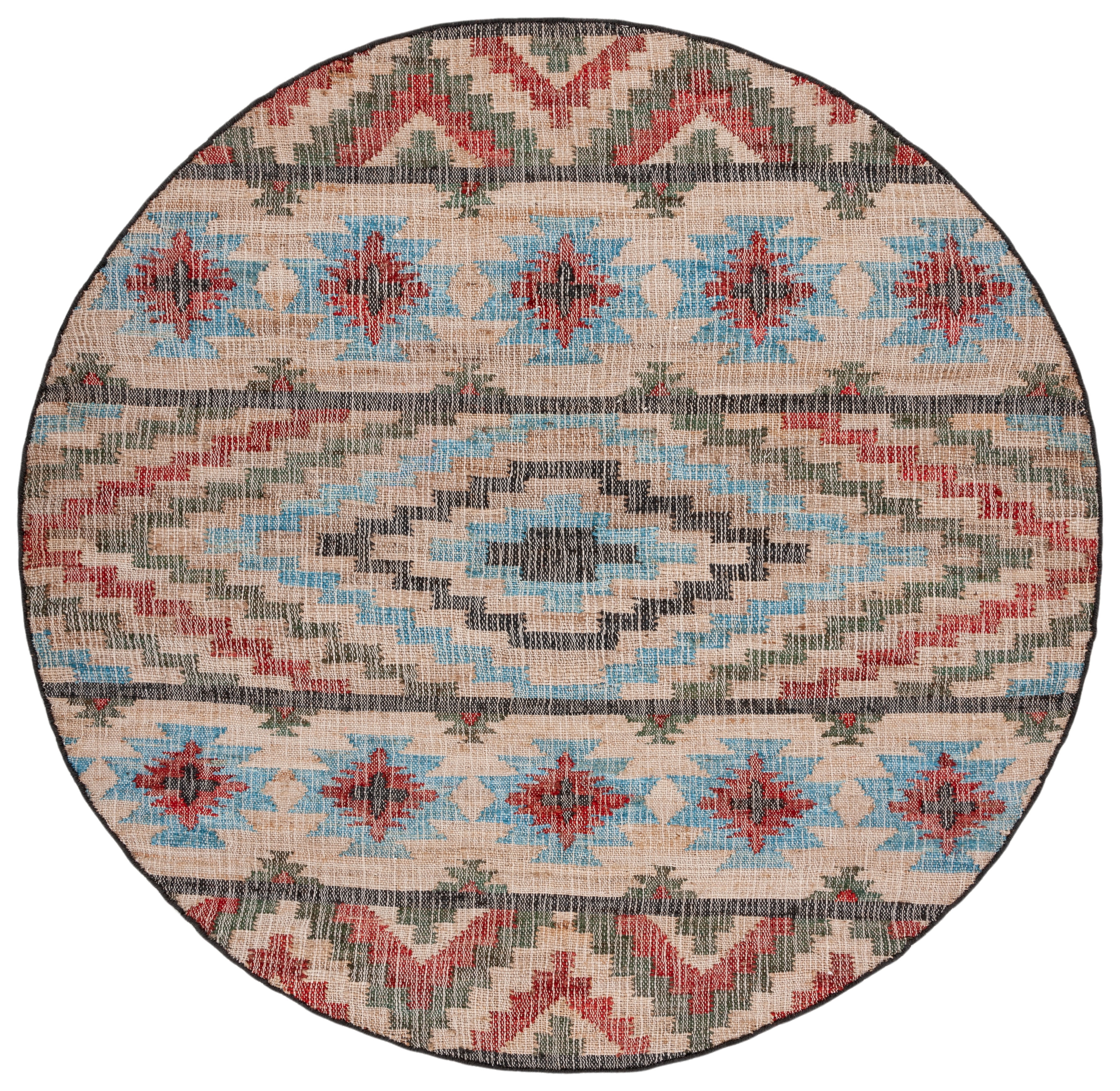 SAFAVIEH Kilim Aldous Tribal Area Rug, Natural/Red, 7' x 7' Round