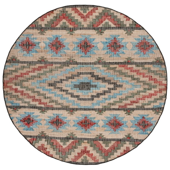 SAFAVIEH Kilim Aldous Tribal Area Rug, Natural/Red, 7' x 7' Round