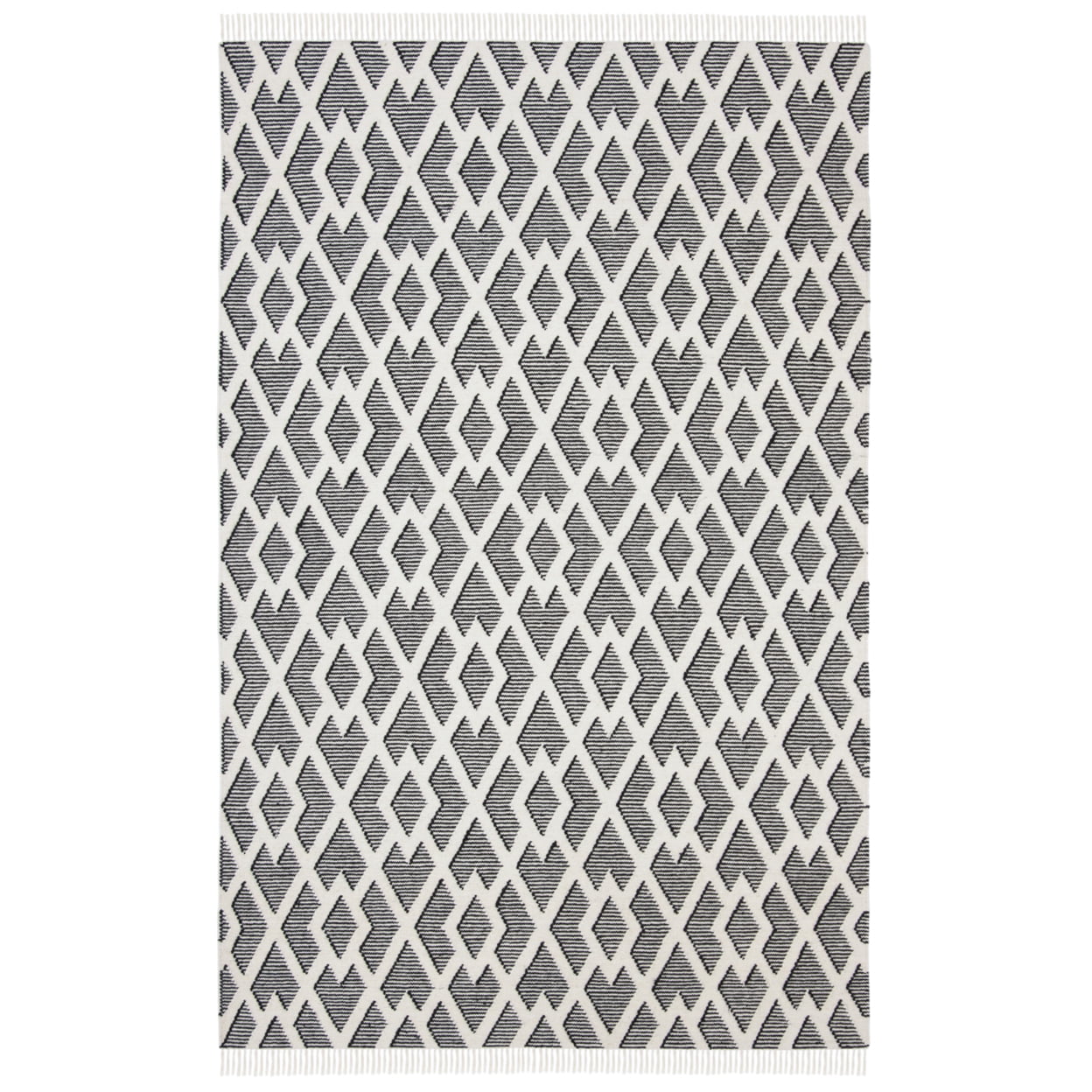 Handmade Geometric Black Wool & Cotton Area Rug 8' x 10'