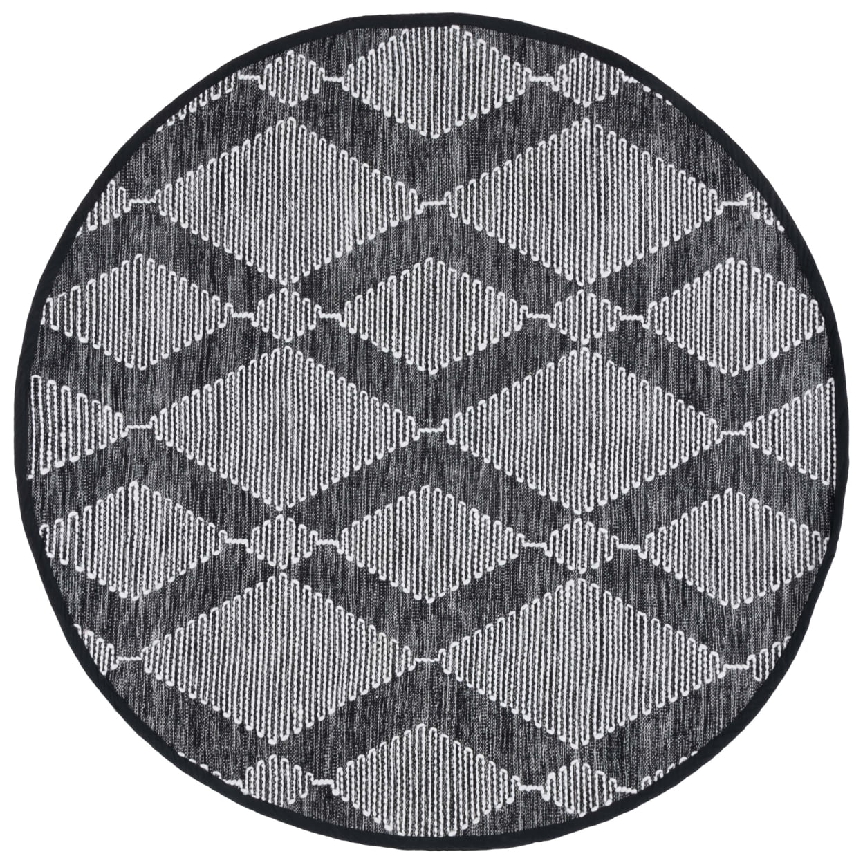 SAFAVIEH Kilim Angel Diamond Polyester Area Rug, Black/Ivory, 6' x 6' Round