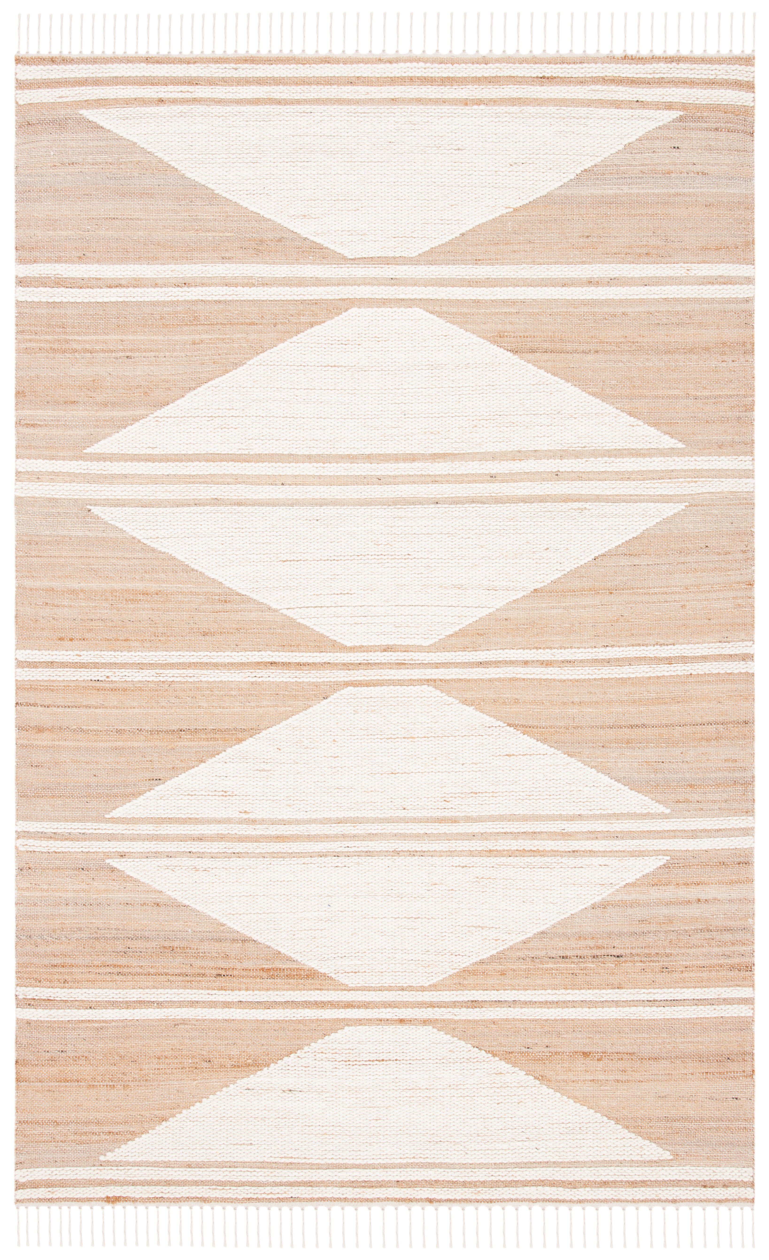 Ivory Rectangular Flat Woven Handmade Wool Rug, 4' x 6'