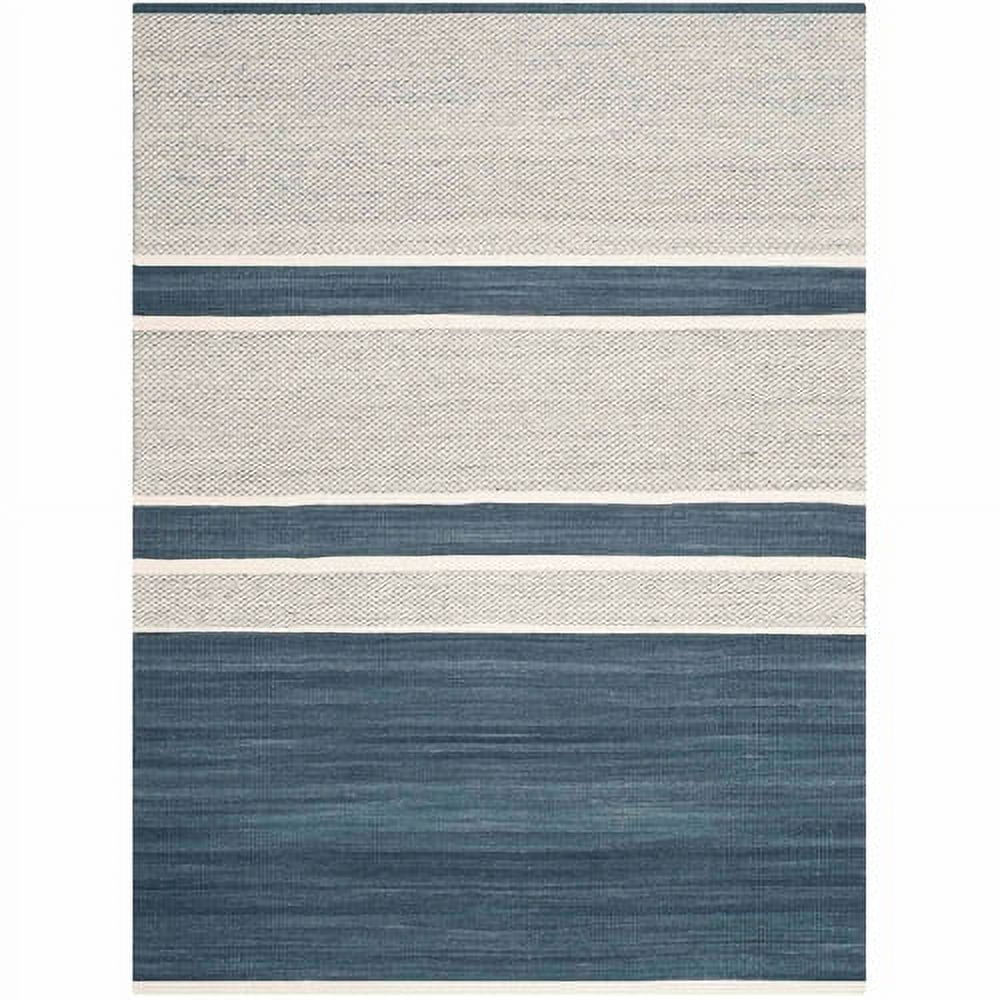 Bohemian Blue Ivory Wool Kilim 4' x 6' Handwoven Area Rug