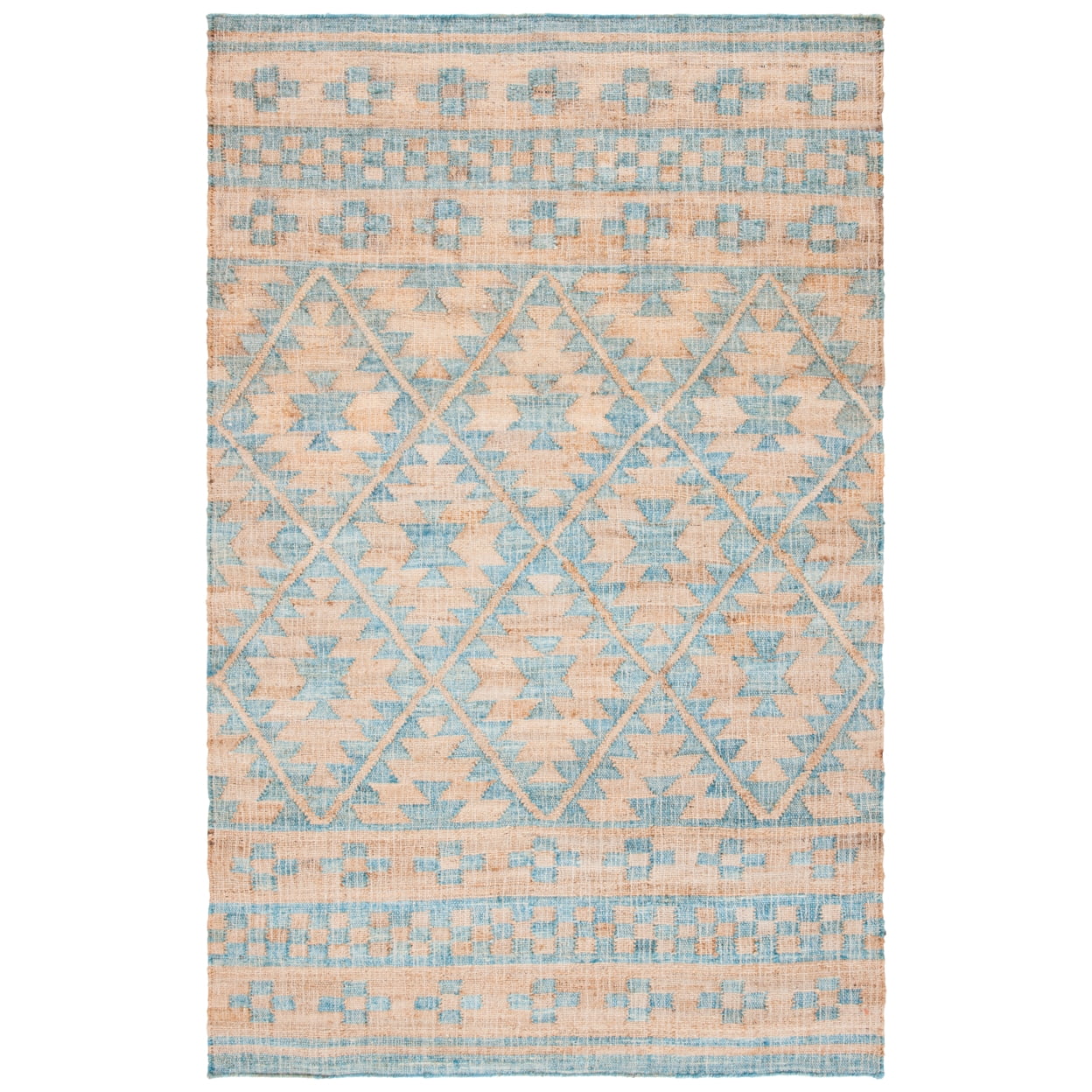 Handwoven Blue and Natural Tribal Flatweave Area Rug 5' x 8'